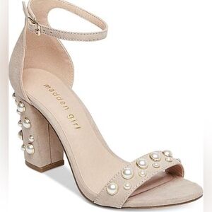 Madden Girl Bitsyy Blush Suede Block Heel With Faux Pearls Strappy Party New 9